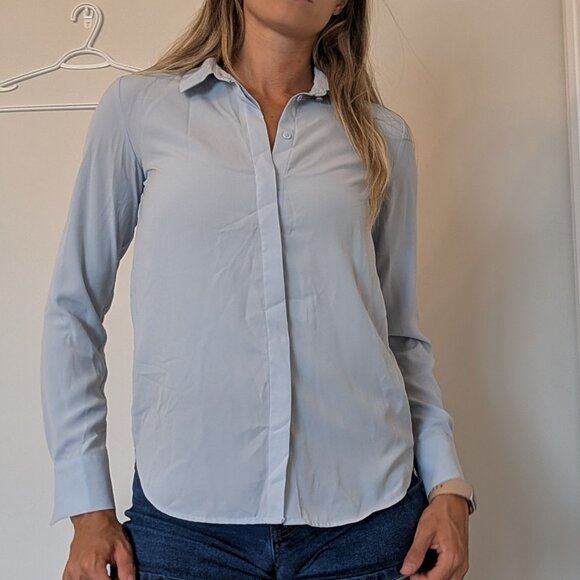 H&M, Button up blouse, powder blue, size 2 - Picture 10 of 15